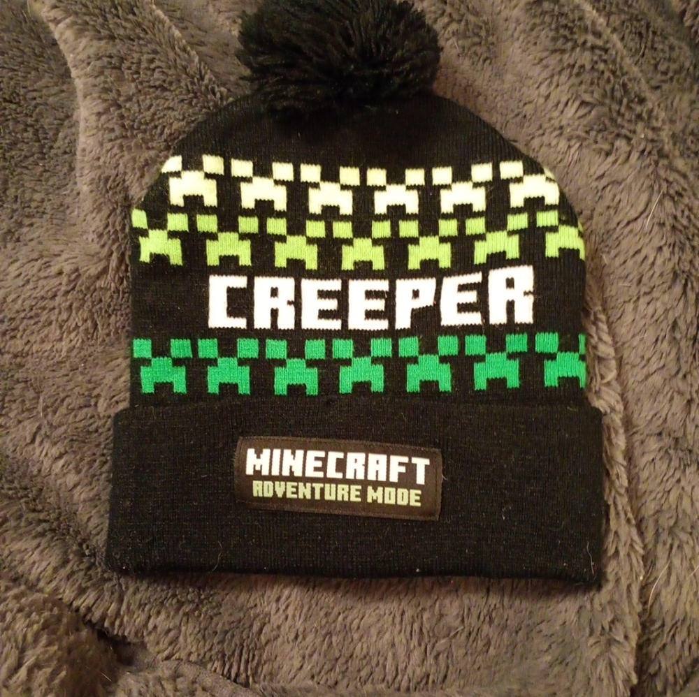 Minecraft Beanie Hat Youth One Size Fits Most Black Green Creeper Winter